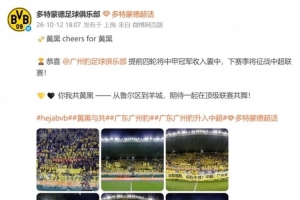 黄黑同框!多特蒙德官方祝贺广州豹升入中超 广州豹回应致谢