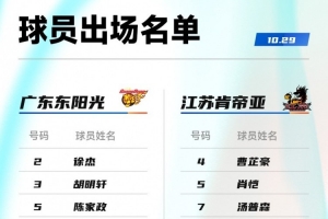 广东VS江苏大名单：徐杰胡明轩崔永熙庞峥麟在列