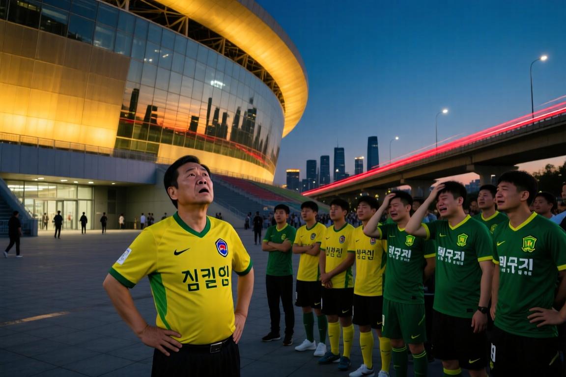 给国安球迷整不会了！实拍：全北现代球迷在工体朝国安球迷比心